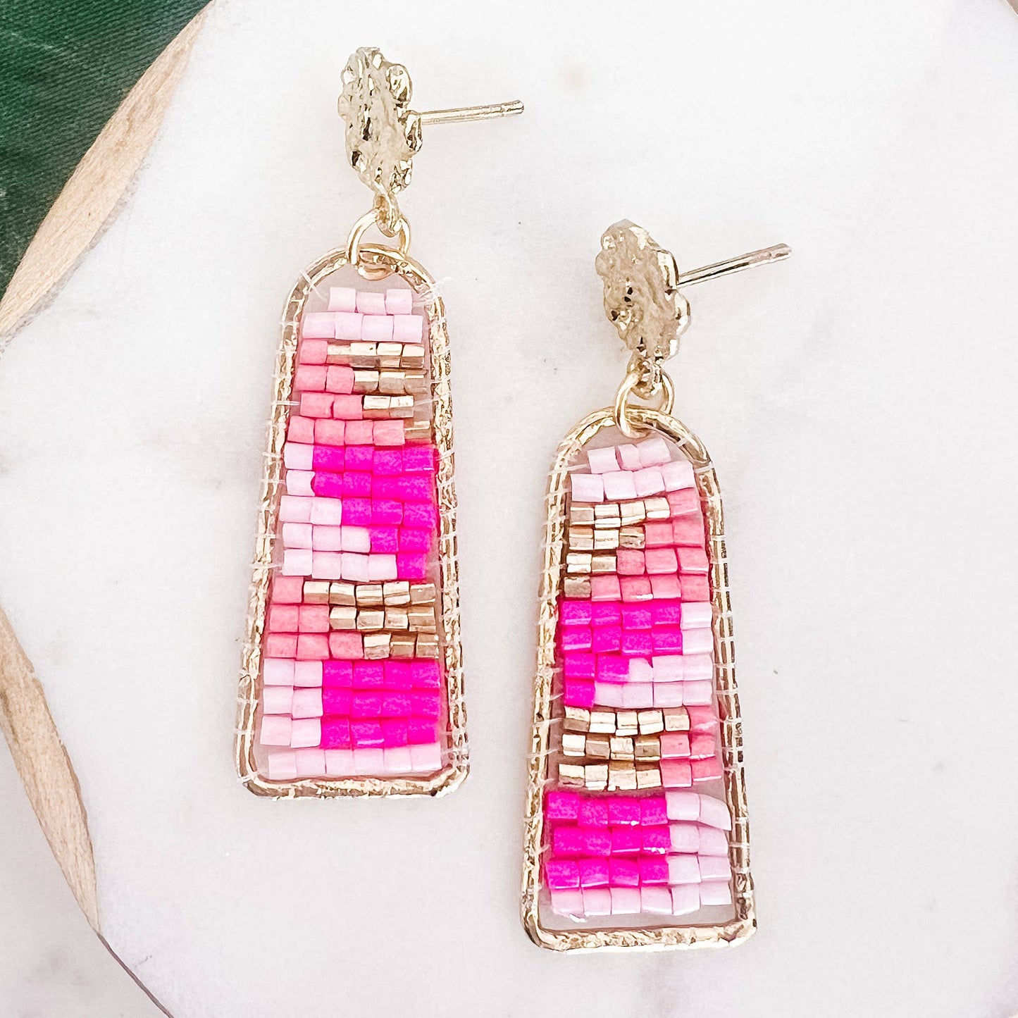 Pink and gold Dangle Earrings