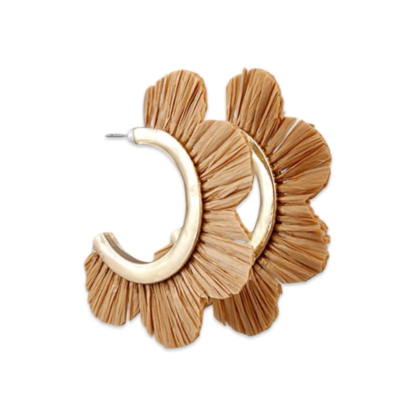 Tan Raffia Petal Hoop Earring | Scalloped Hoops| Fall Earrings