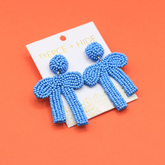 Custom Carolina Blue Beaded Bow Earrings| Gameday|