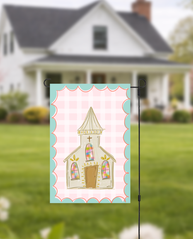Whimsy Church Garden Flag