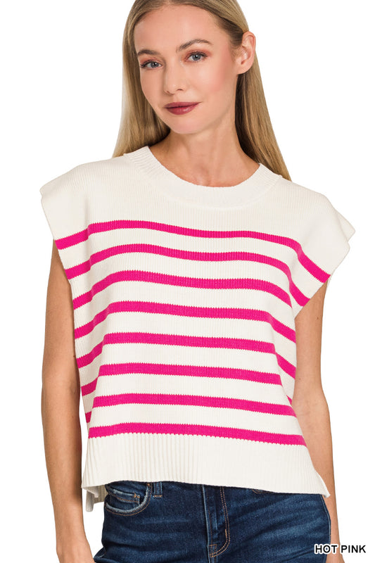 Oversized Stripe Zenana Sweater Vest