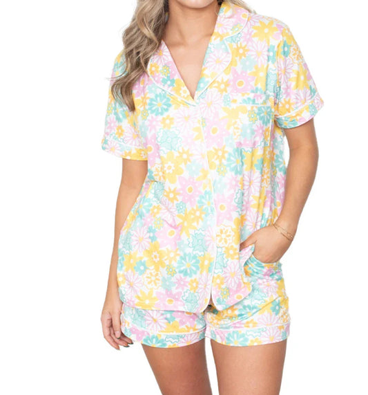 Spring Flowers Pajama Shorts Set