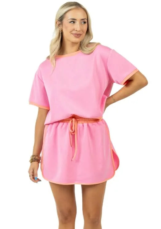 Pink and Orange Scuba Skort Set w/ trim