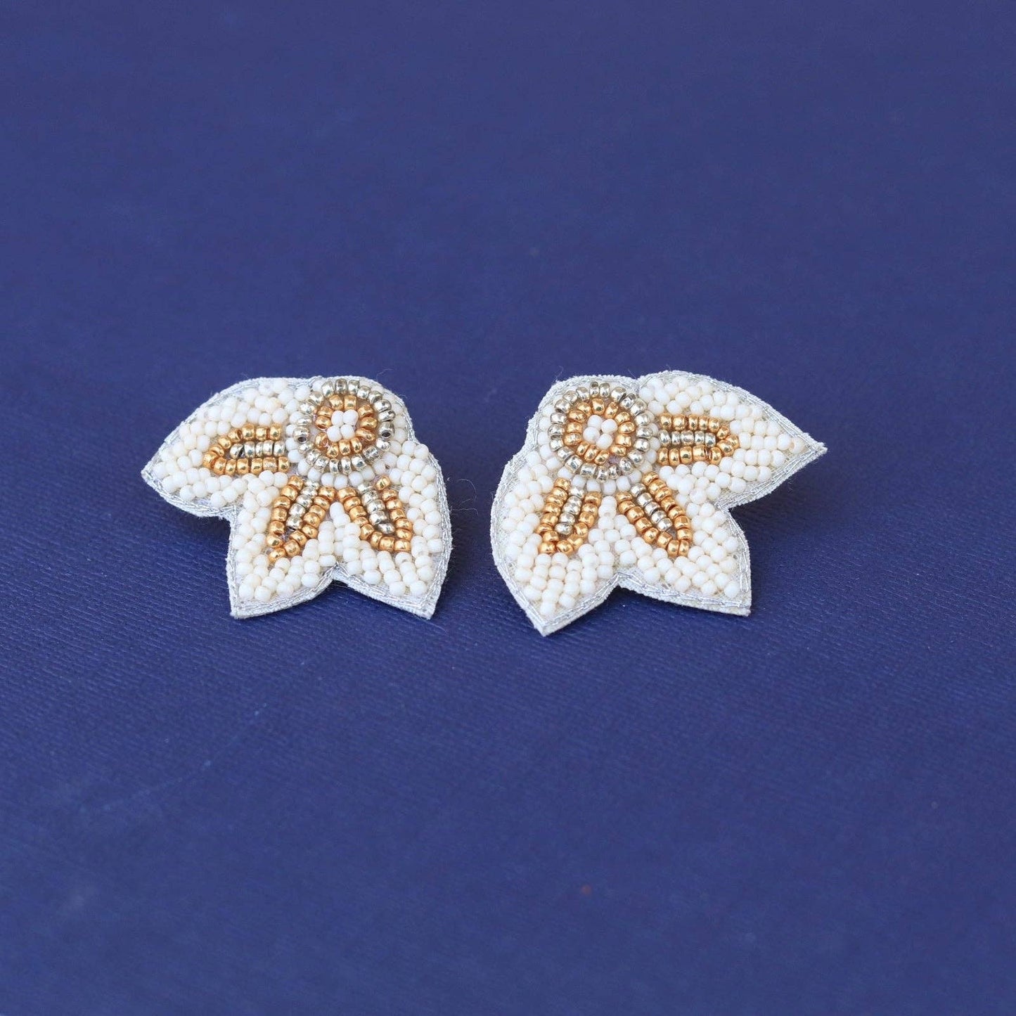 Cream + Gold Beaded Flower Wing Earrings | Custom Petal Stud