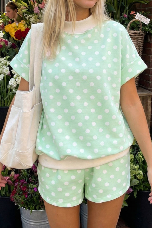 Polka dot Mock Neck  Shorts Set
