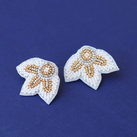 Cream + Gold Beaded Flower Wing Earrings | Custom Petal Stud
