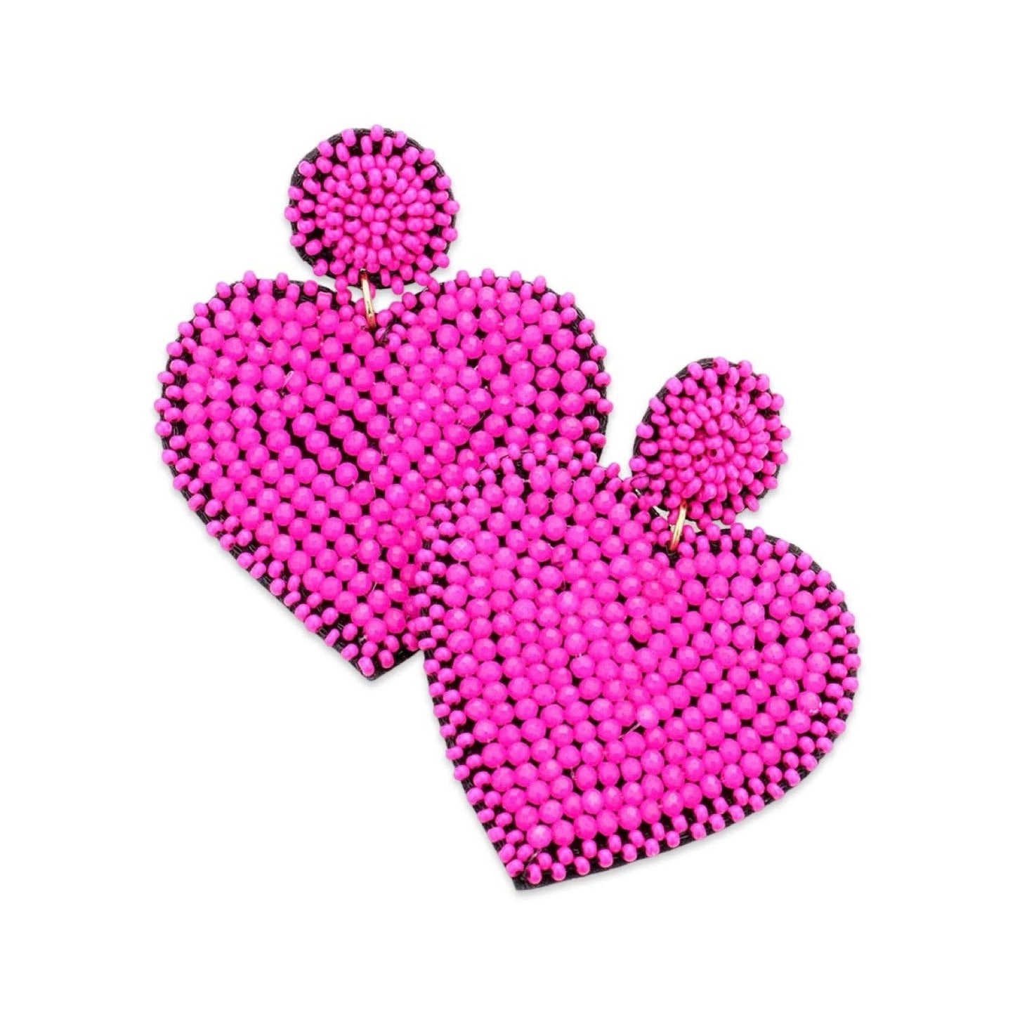 Hot Pink Beaded Heart Earrings| Valentine's Earring