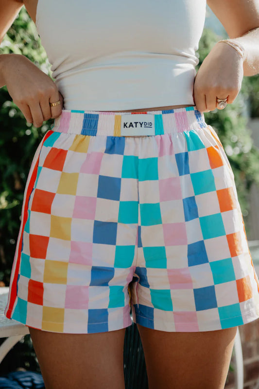 Multicolored Checkerd Boxer Shorts Women